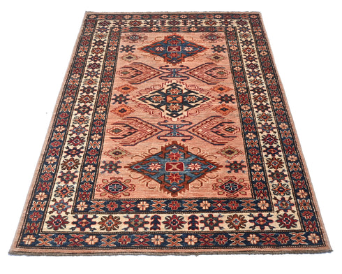3x5 Ft Kazak Afghan Hand Knotted Geometric Wool Area Rug